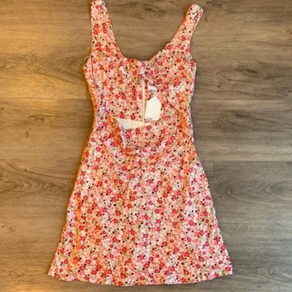 Sky to Moon - Floral Print Cut Out Mini Dress - Size S